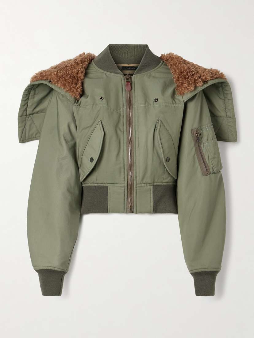 R13 Cropped Fleece-trimmed Padded Cotton-blend Shell Bomber Jacket