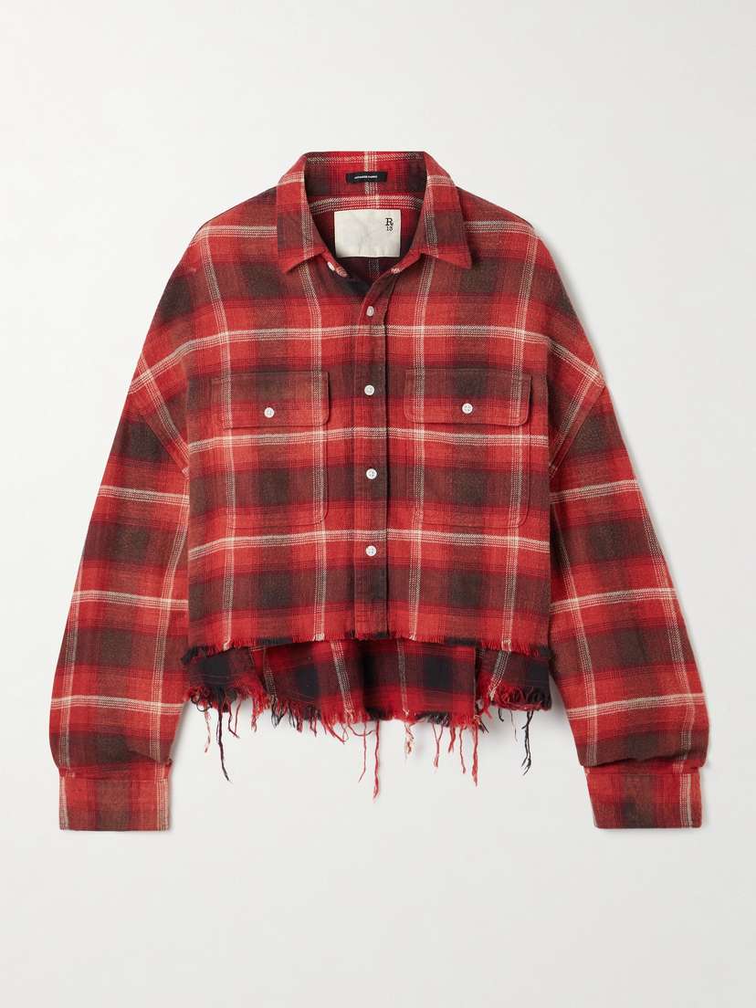 R13 Cropped Frayed Checked Cotton-flannel Shirt