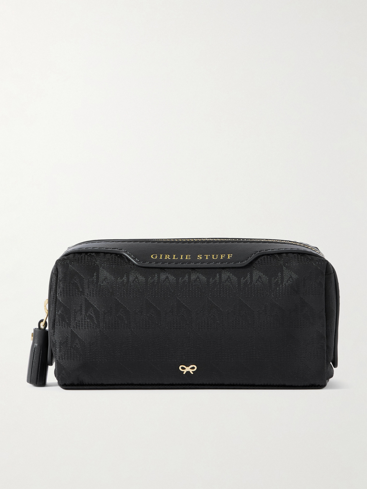 Anya Hindmarch Girlie Stuff Leather-trimmed Jacquard Cosmetics Case In Black