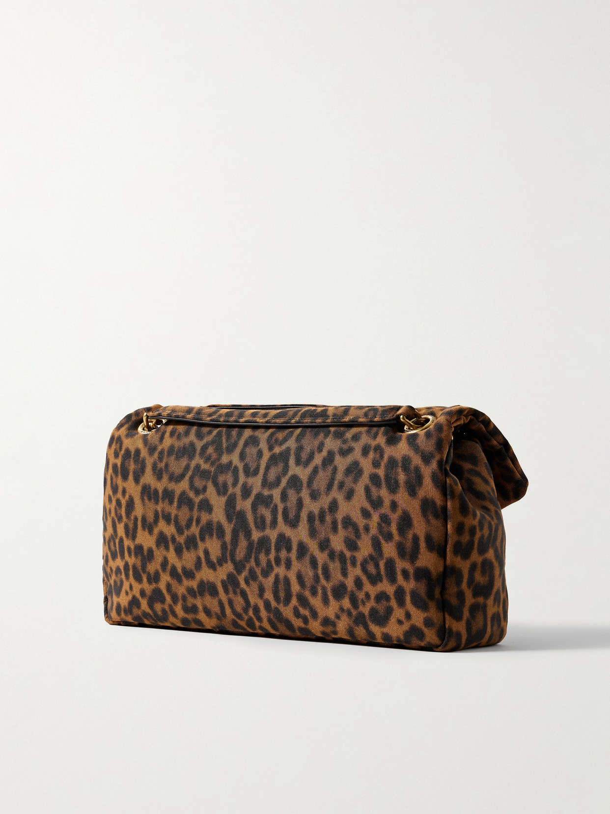 SAINT LAURENT CALYPSO SMALL PADDED LEOPARD-PRINT FAILLE SHOULDER BAG