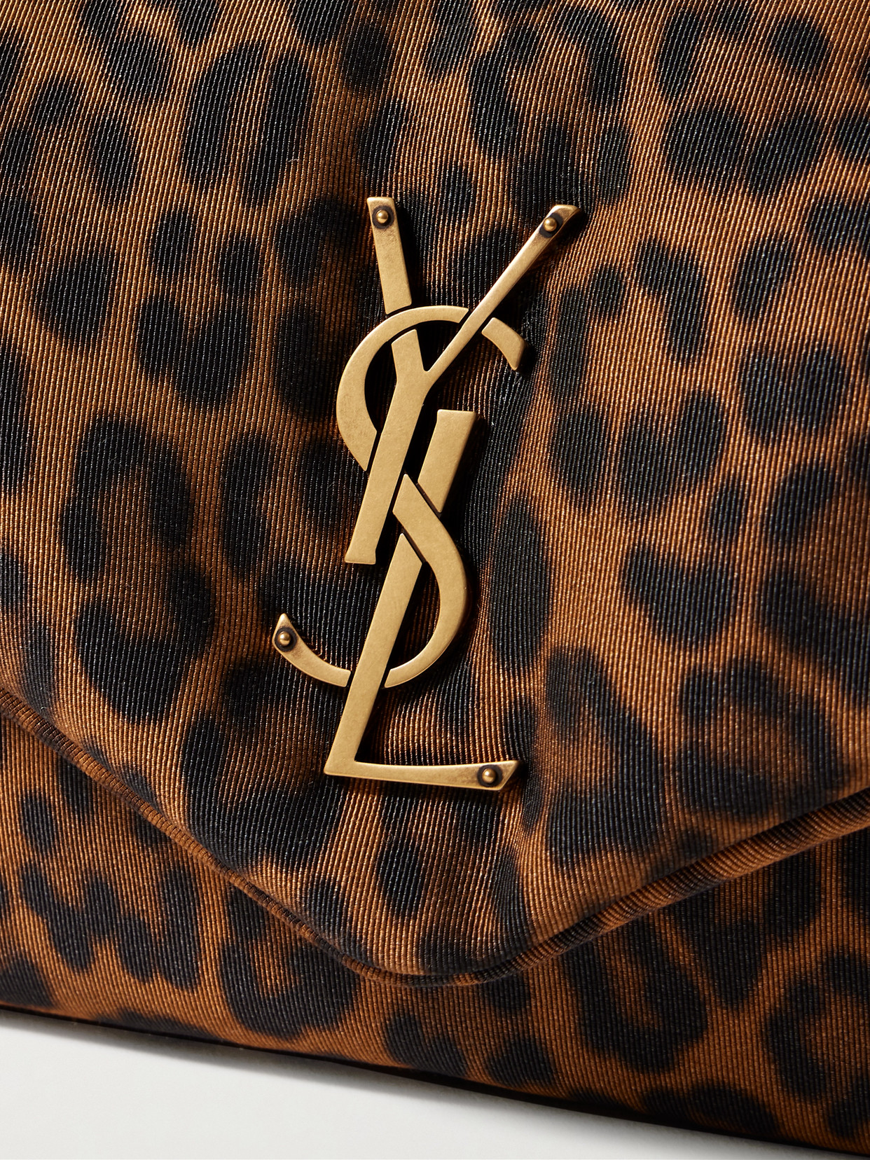 SAINT LAURENT CALYPSO SMALL PADDED LEOPARD-PRINT FAILLE SHOULDER BAG