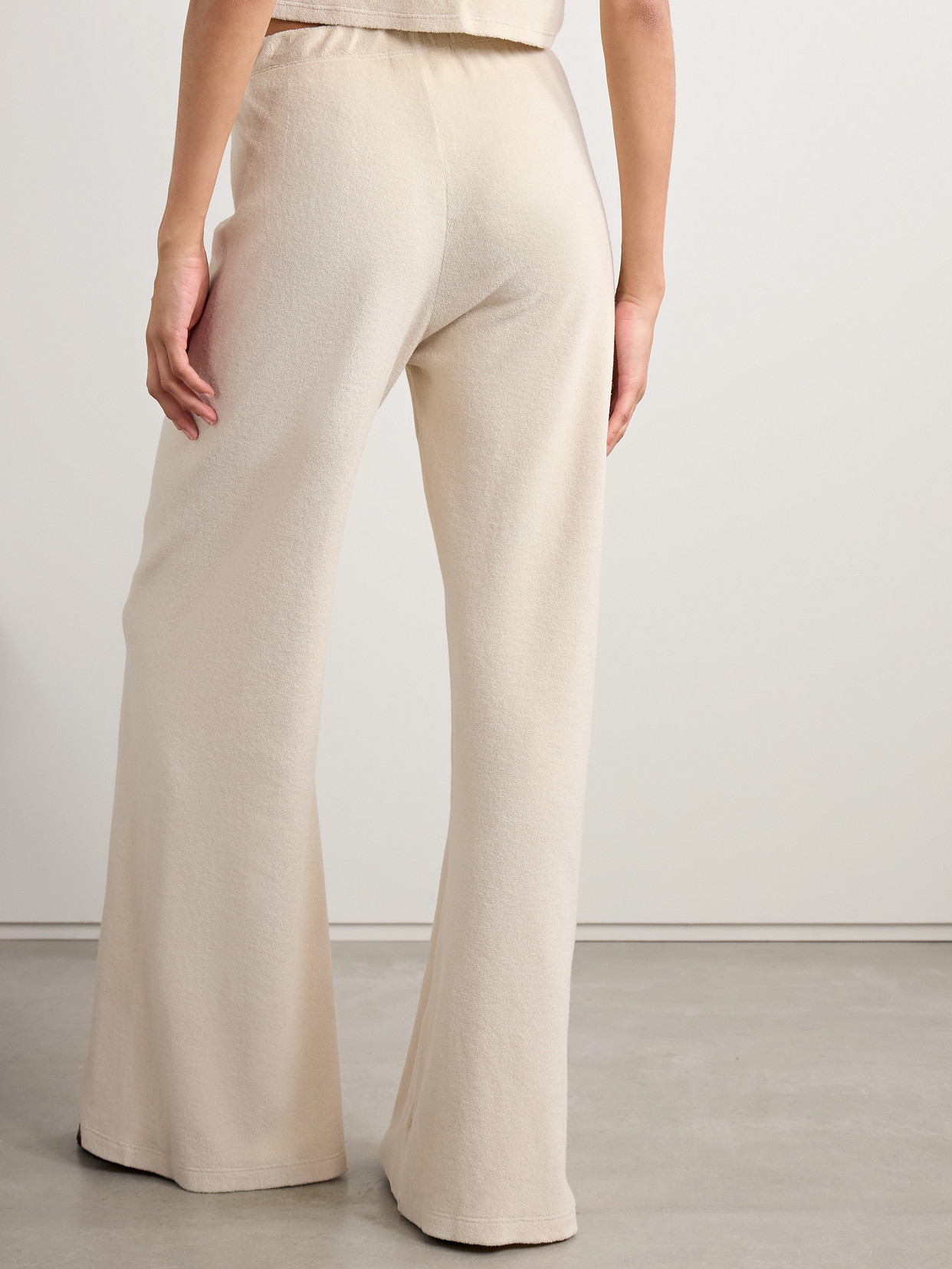 Suzie Kondi Zephyra Cotton-blend Terry Flared Track Pants In Cream