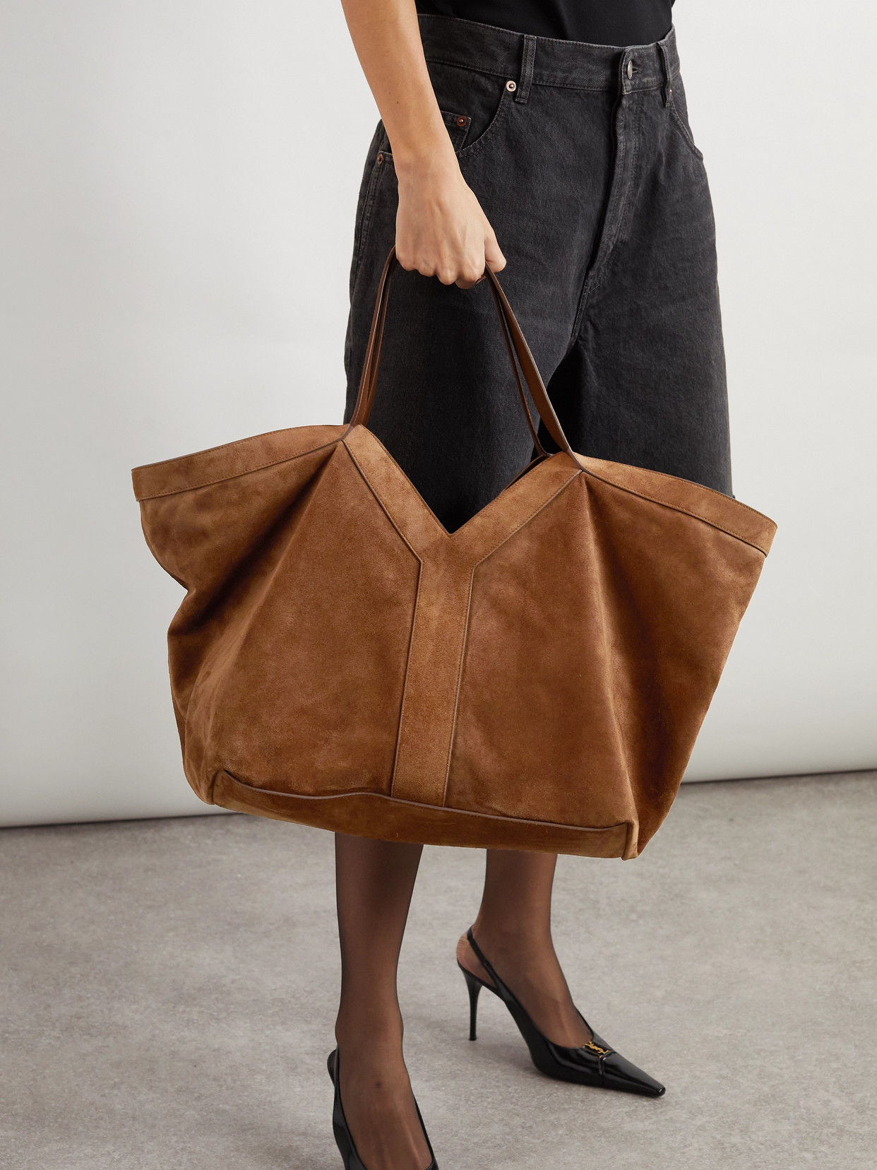 Saint Laurent Y Suede Tote In Brown