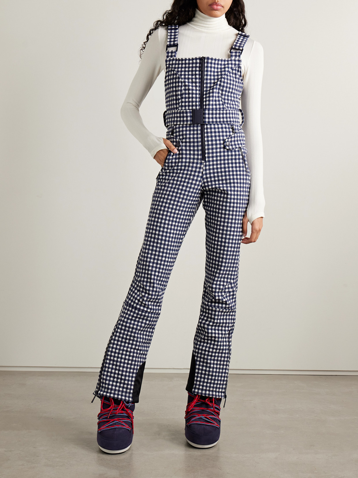 Cordova Womens Indigo Gingham Fernie Gingham-check Shell Ski Jumpsuit In Blue