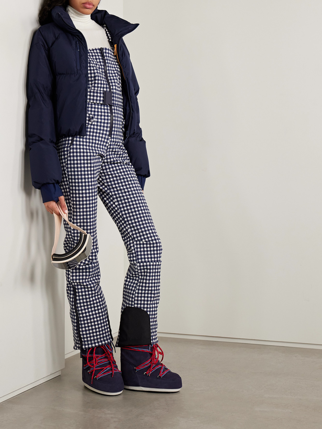 Cordova Womens Indigo Gingham Fernie Gingham-check Shell Ski Jumpsuit In Blue