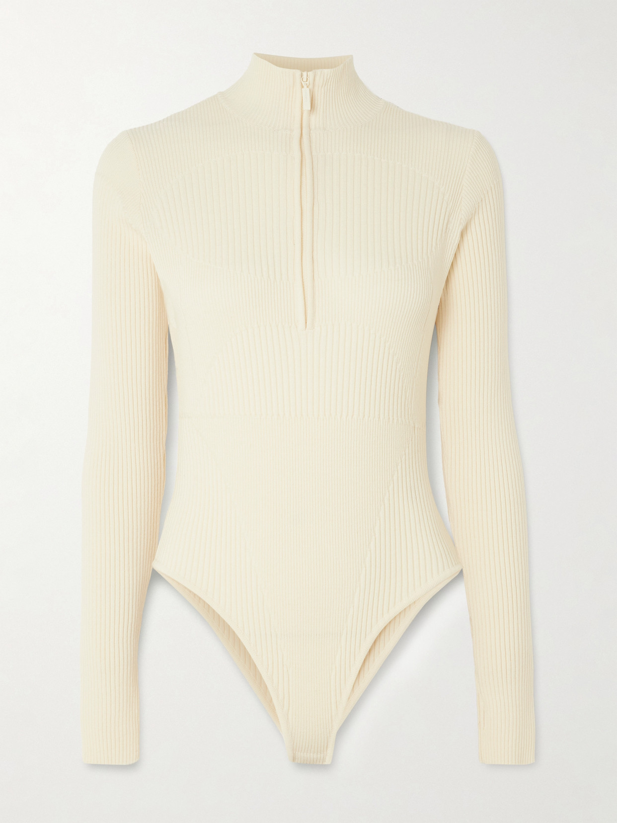 Cordova Butte Ribbed Merino-wool Turtleneck Bodysuit In White