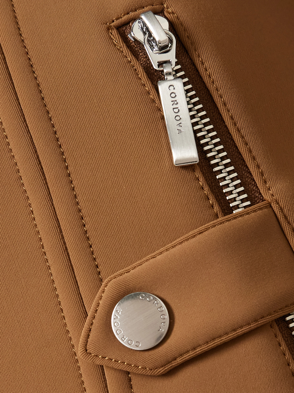 Cordova Ajax Hooded Belted Recycled Quilted Down Ski Suit In Brown