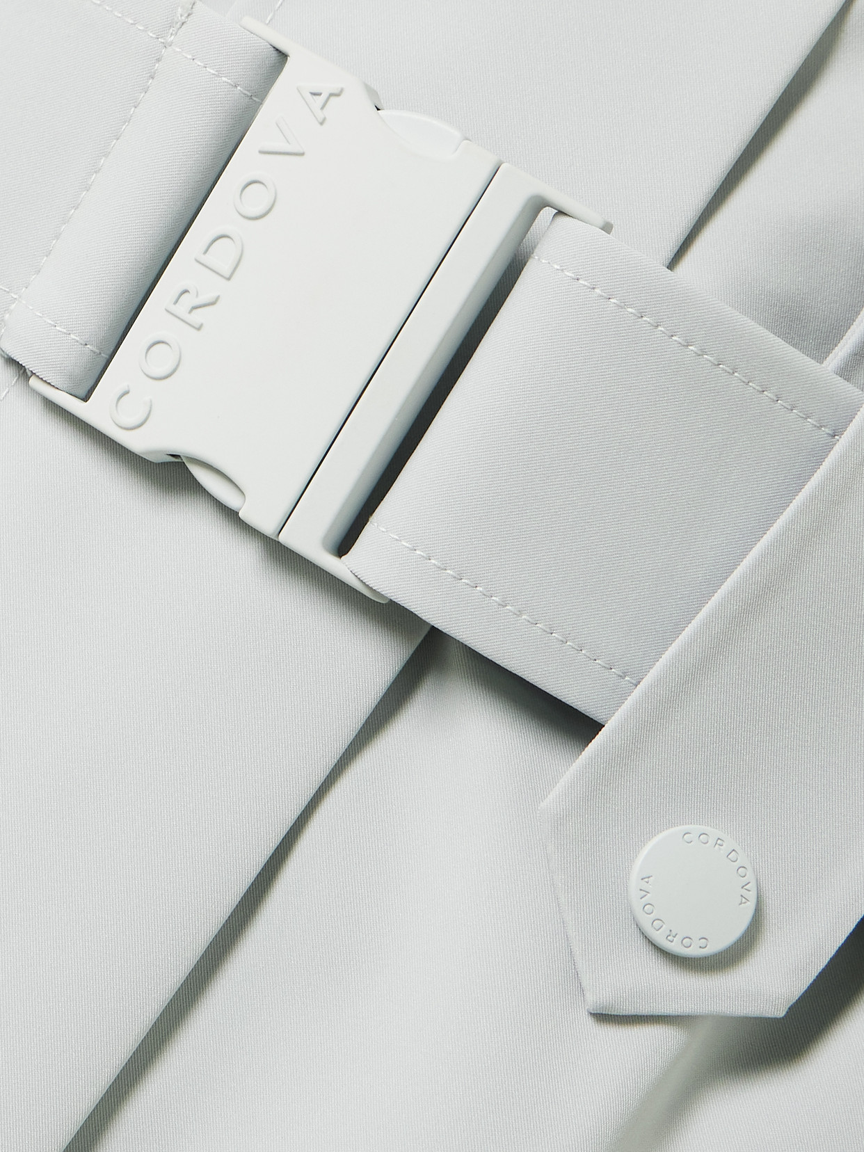 Cordova Cascade Appliquéd Belted Stretch Hooded Ski Jacket In Gray