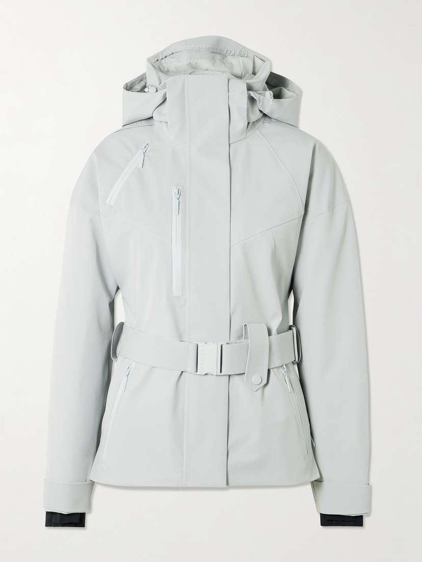 Cordova Cascade Appliquéd Belted Stretch Hooded Ski Jacket