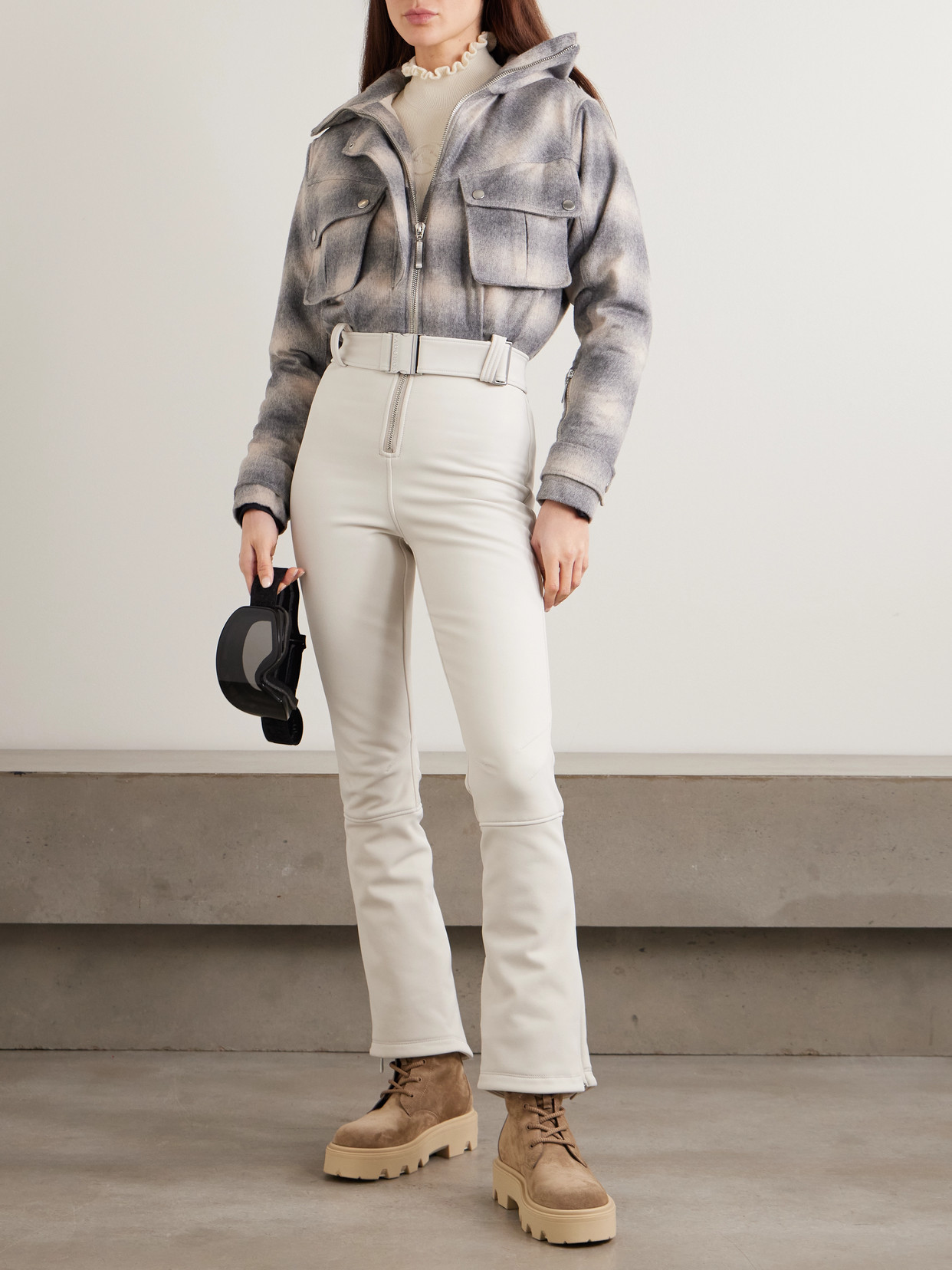 Cordova The Telluride Belted Checked Wool-blend And Stretch Ski Suit In Gray