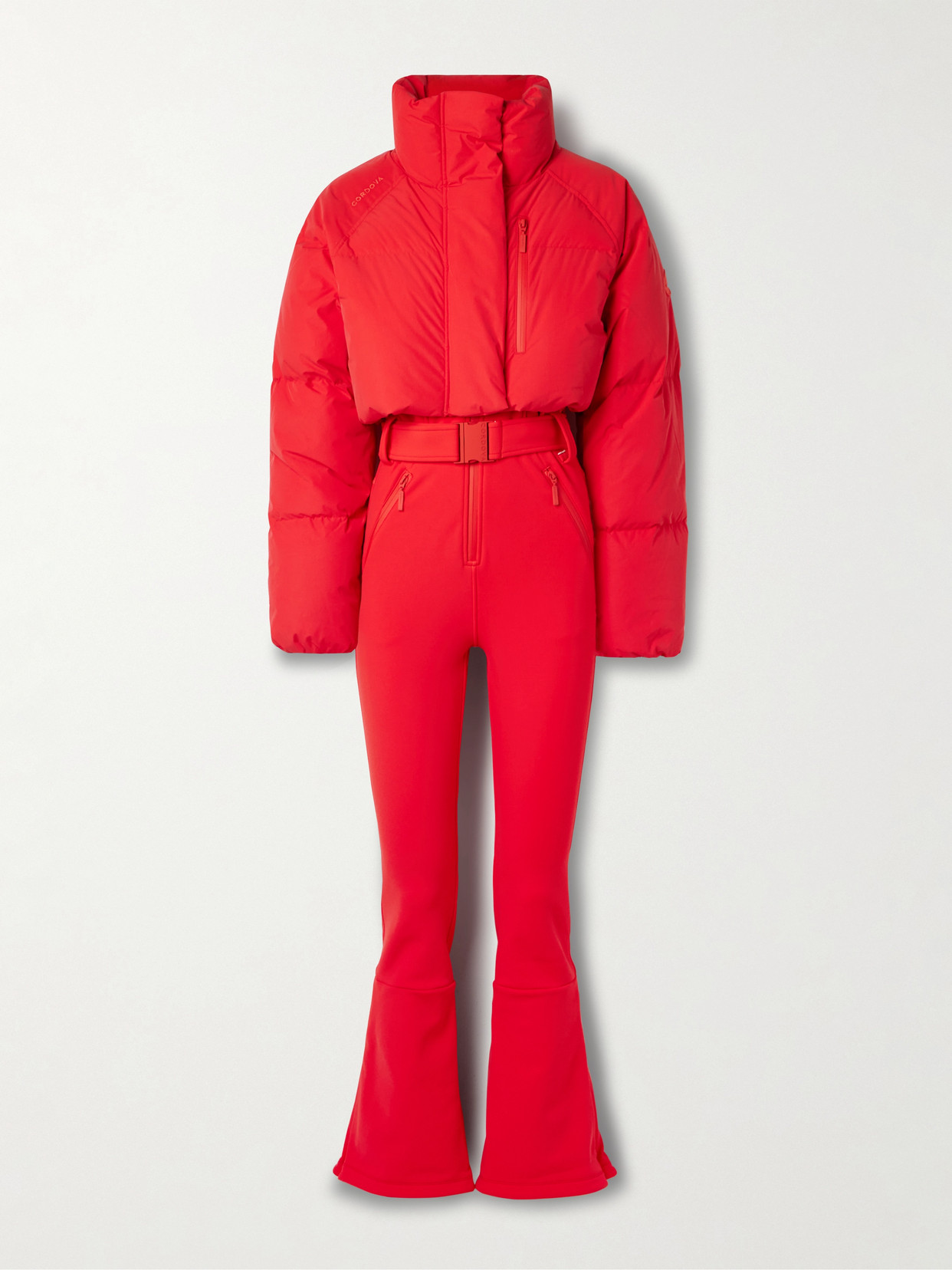 Cordova Myoko Belted Quilted Padded Down Ski Suit In Red