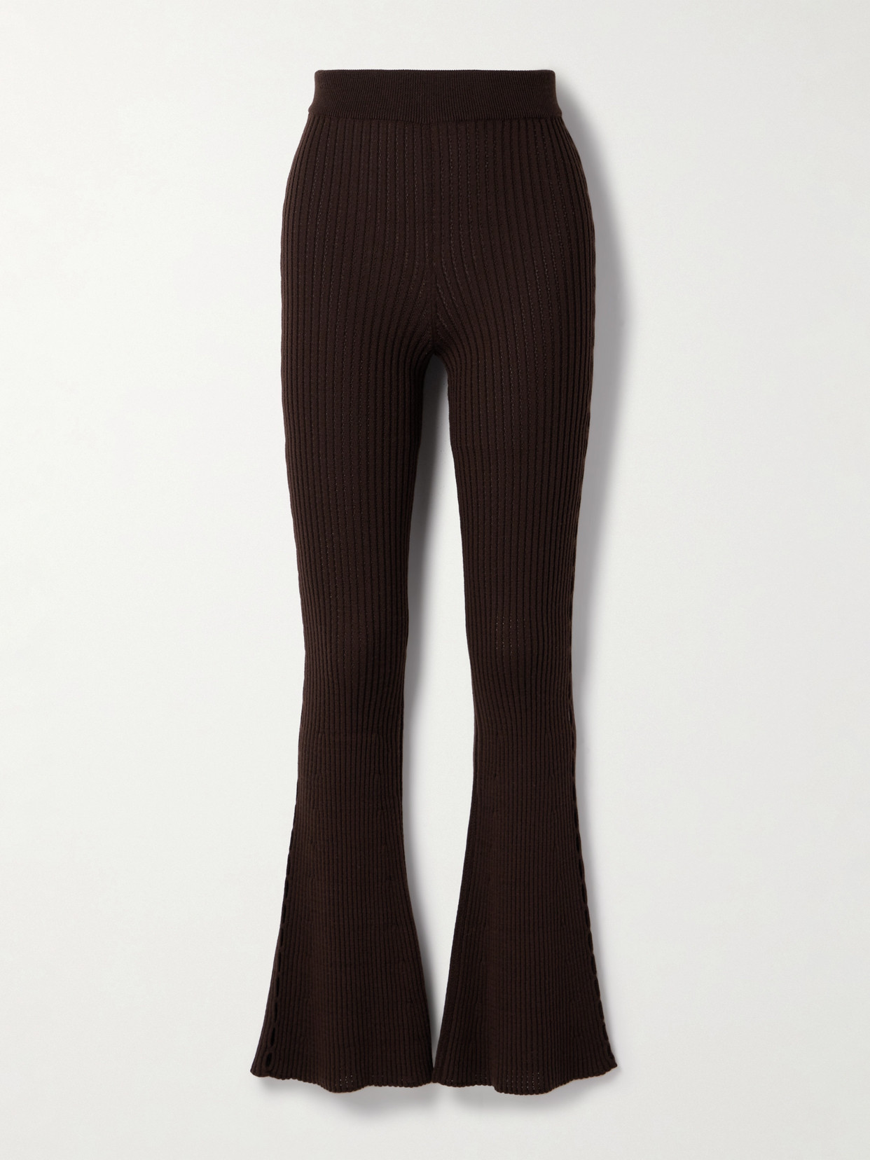 Cordova Savoie Ribbed Pointelle-knit Merino Wool Flared Pants In Brown