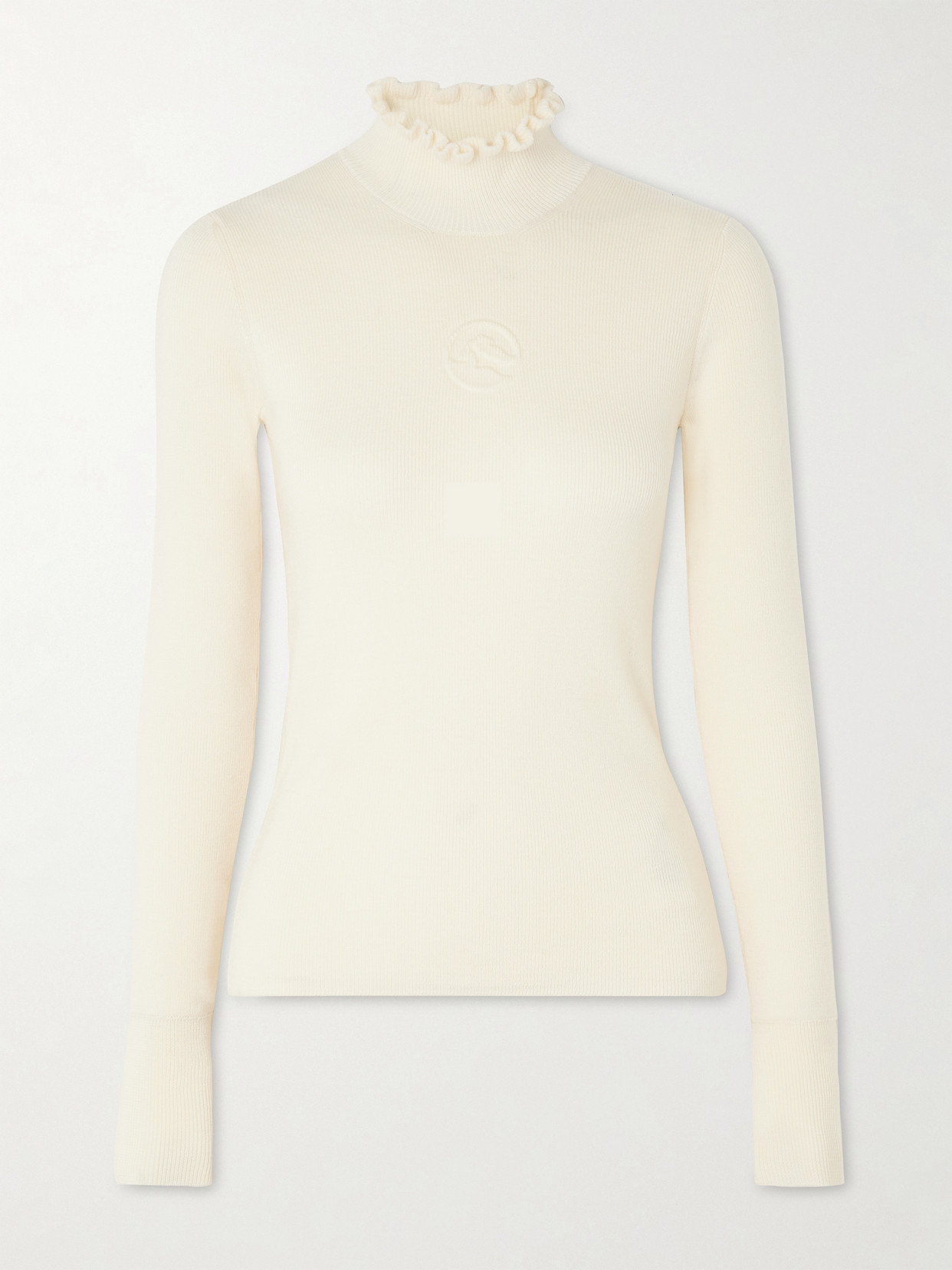 Cordova Kitz Ruffled Ribbed Merino Wool-blend Turtleneck Sweater In White