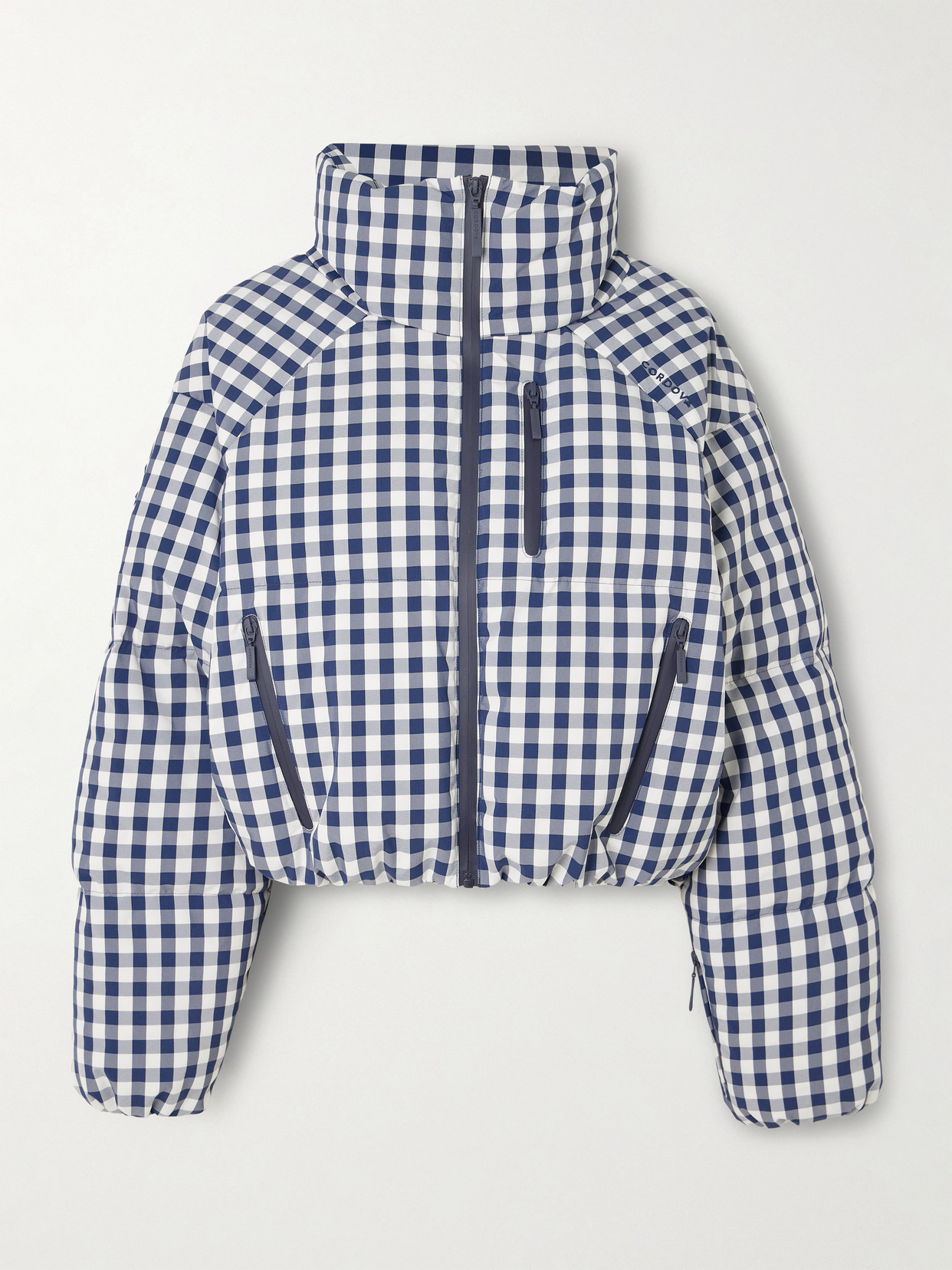 Cordova Cortina Cropped Gingham Quilted Down Ski Jacket In Blue