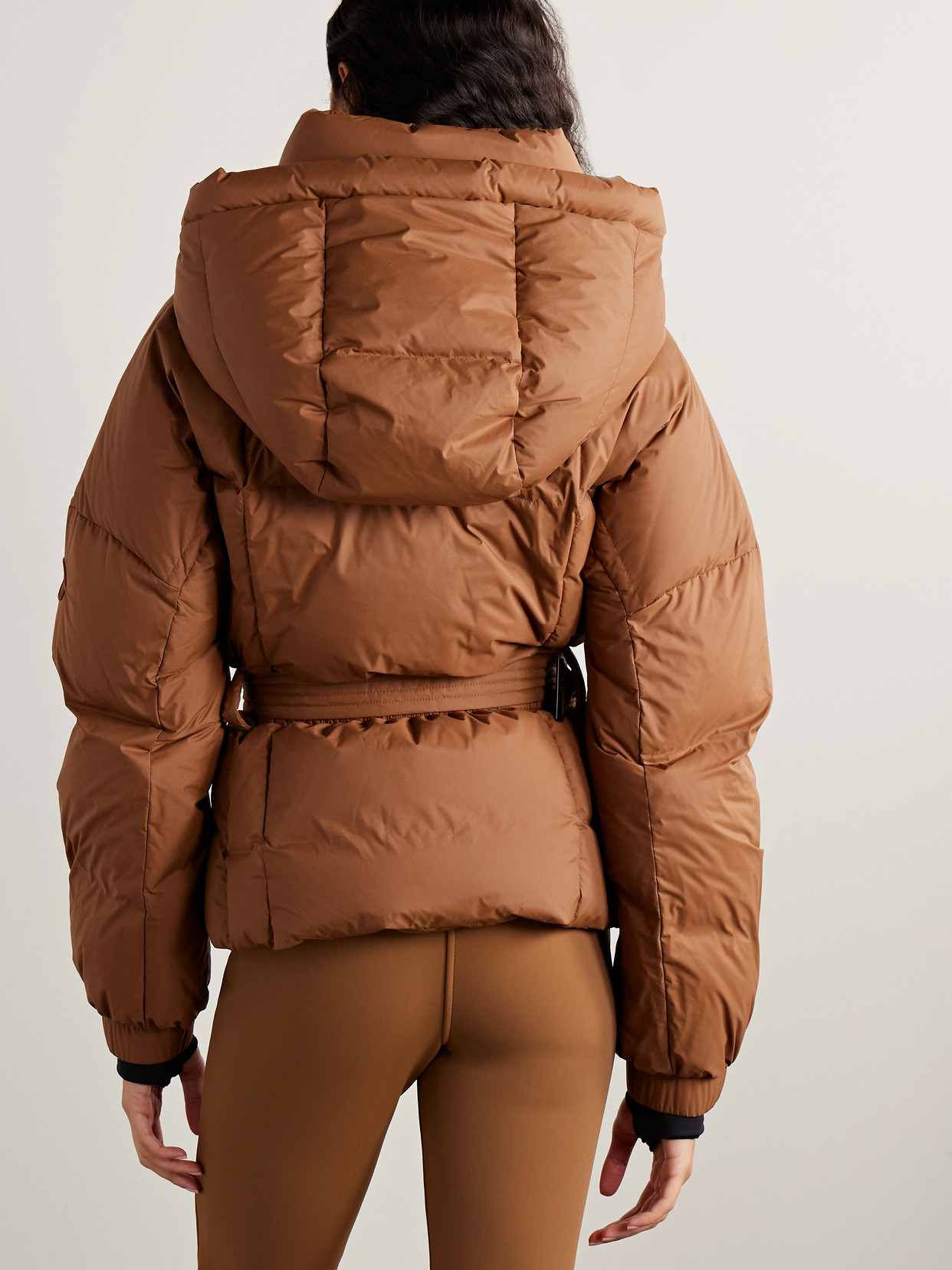 Cordova The Monterosa Hooded Belted Quilted Recycled Down Ski Jacket In Brown