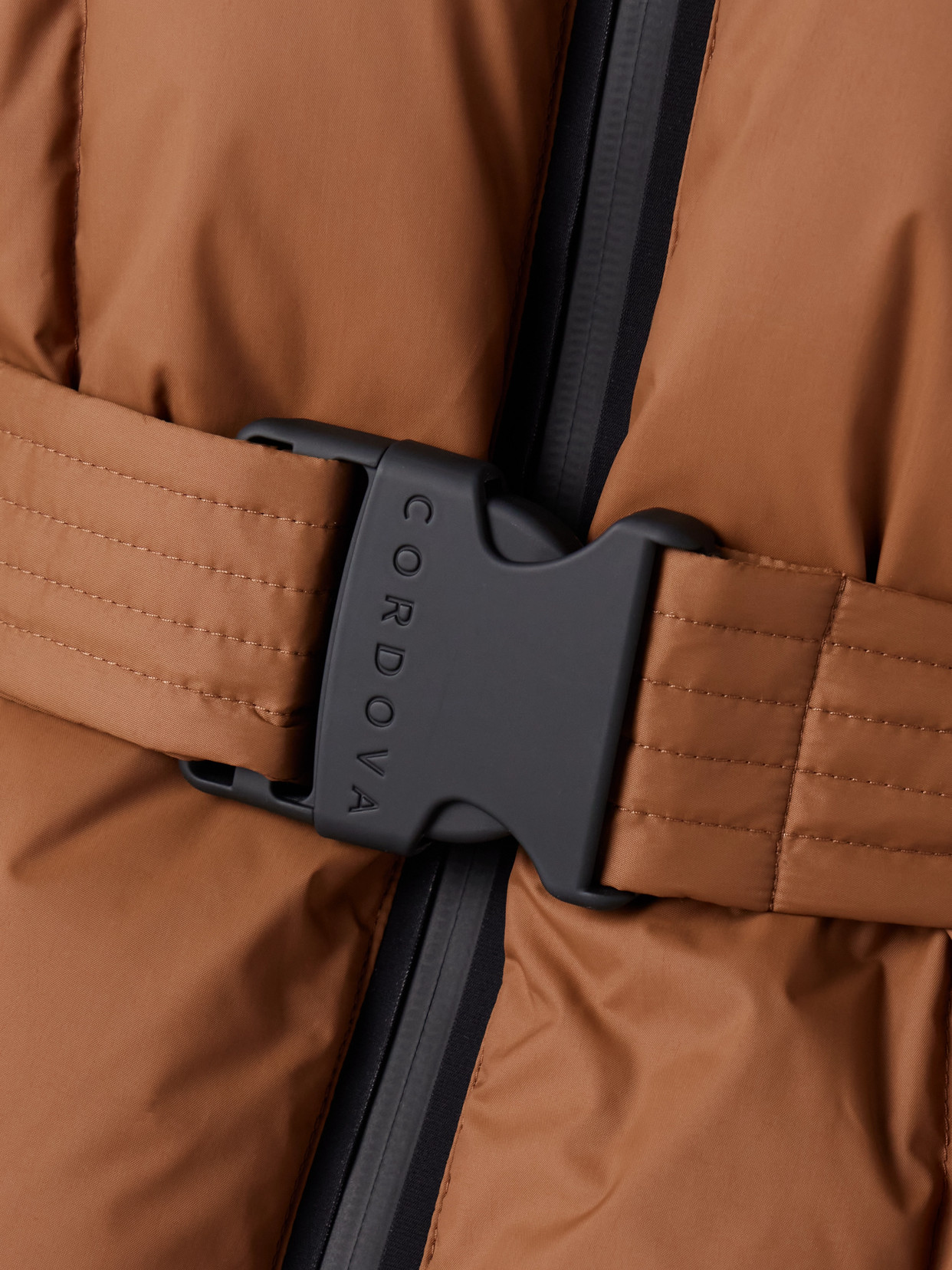 Cordova The Monterosa Hooded Belted Quilted Recycled Down Ski Jacket In Brown