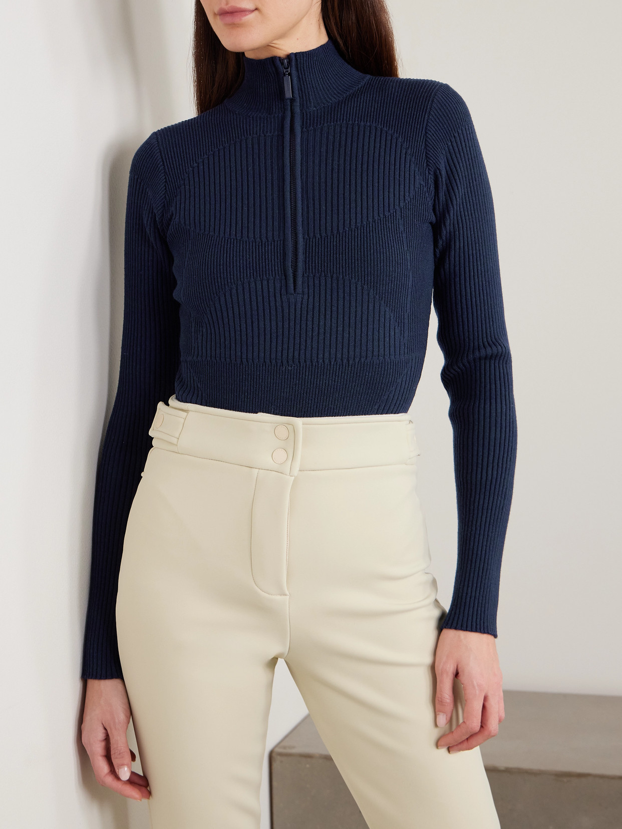 Cordova Butte Ribbed Merino-wool Turtleneck Bodysuit In Blue