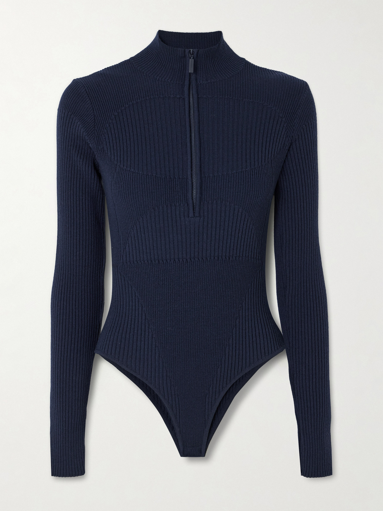 Cordova Butte Ribbed Merino-wool Turtleneck Bodysuit In Blue