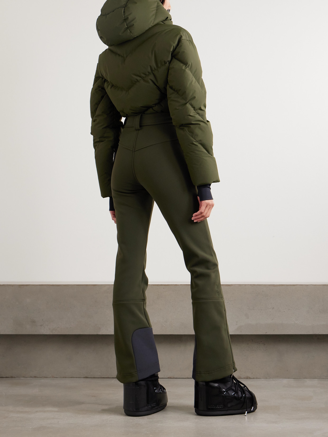 Cordova Ajax Hooded Belted Recycled Quilted Down Ski Suit In Green