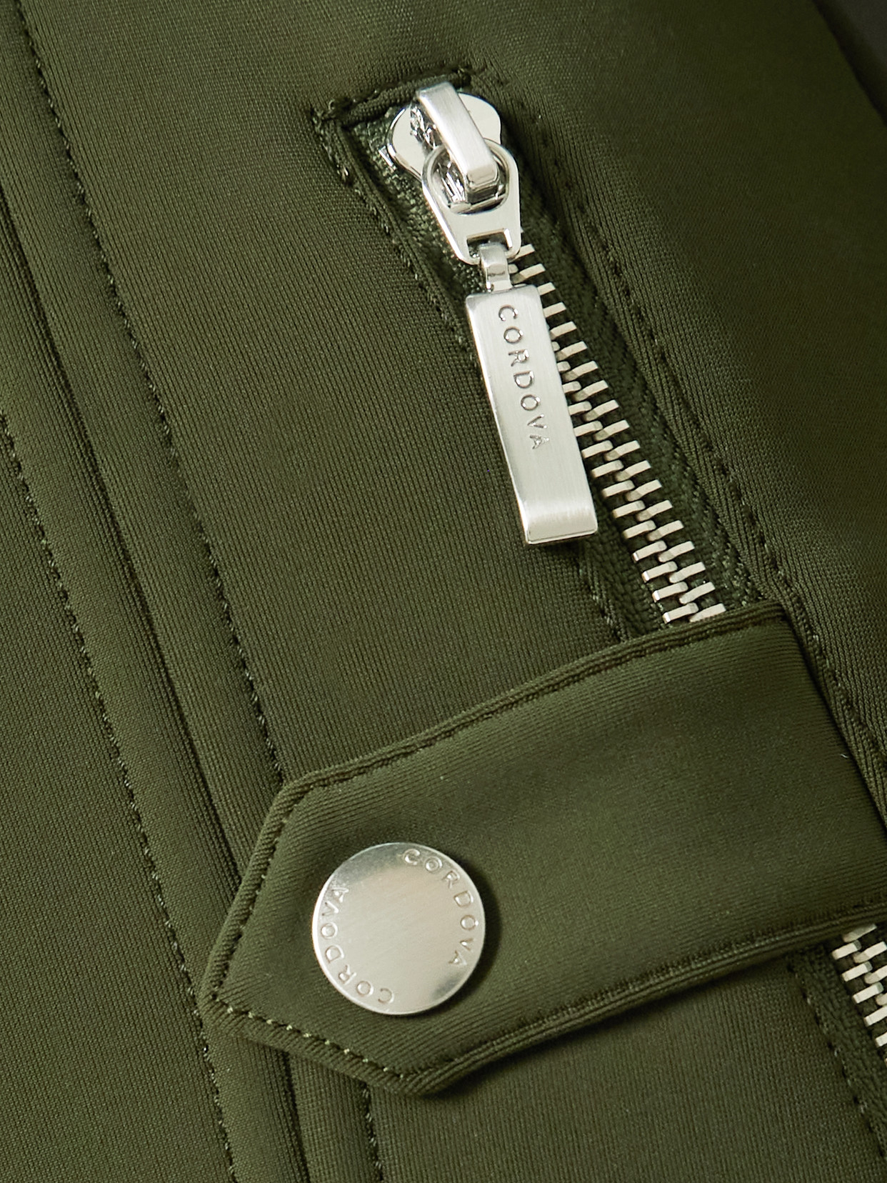 Cordova Ajax Hooded Belted Recycled Quilted Down Ski Suit In Green