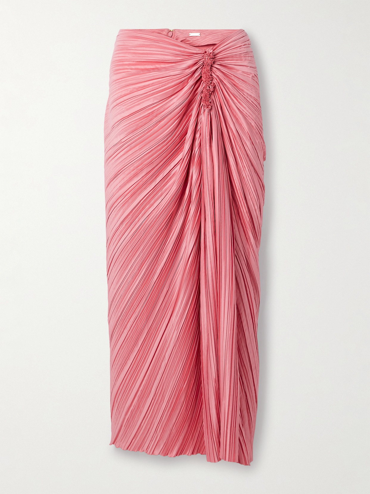 Cult Gaia Sonoma Draped Plissé-satin Midi Skirt In Pink