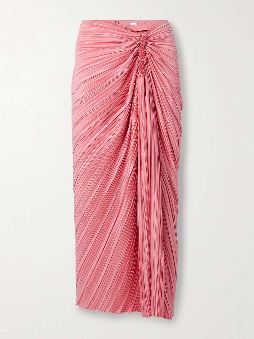 Cult Gaia Sonoma Draped Plissé-satin Midi Skirt