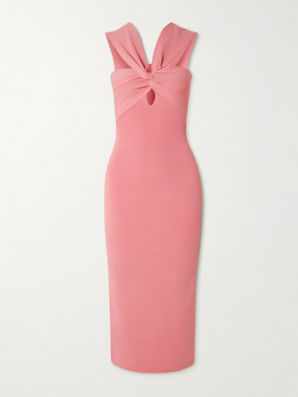 Cult Gaia Dawnette Cutout Knotted Ribbed-knit Midi Dress In Pink