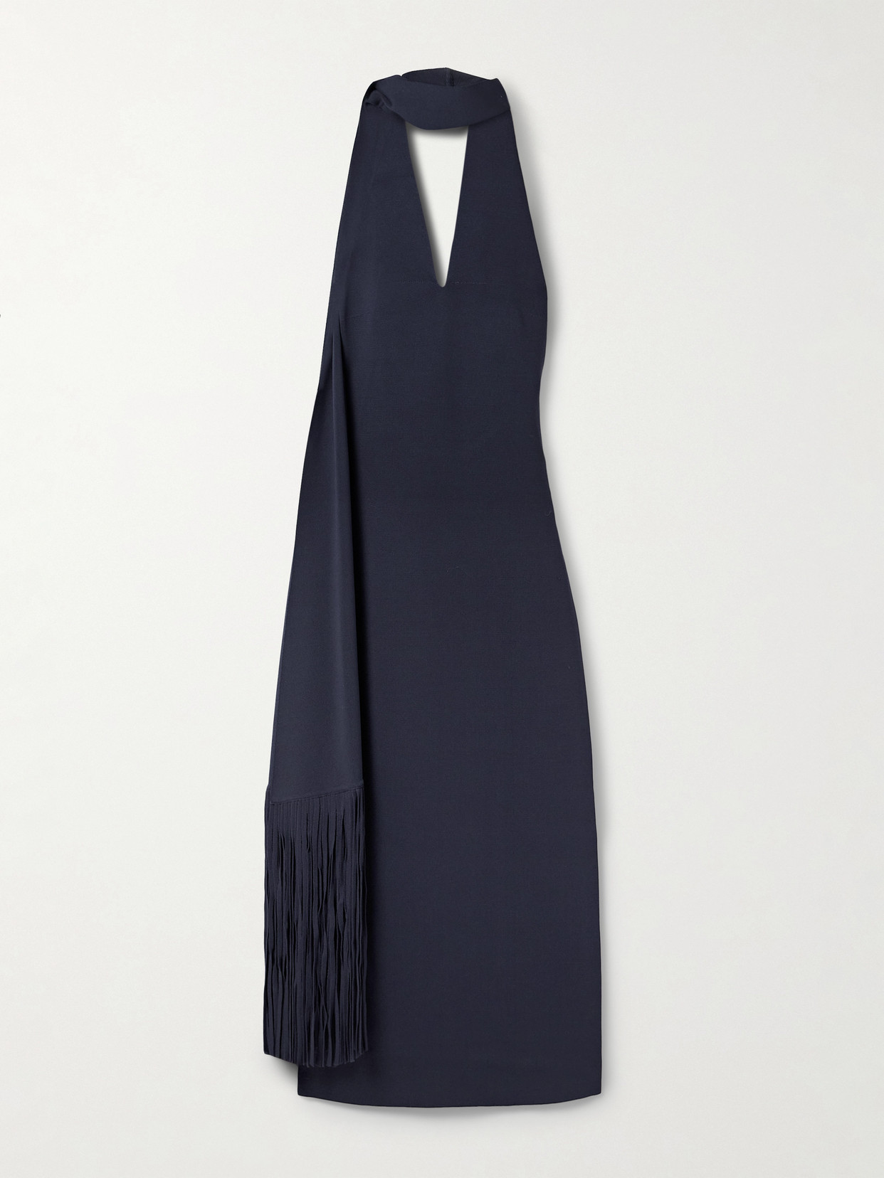 Cult Gaia Caia Draped Fringed Stretch-knit Midi Dress In Blue
