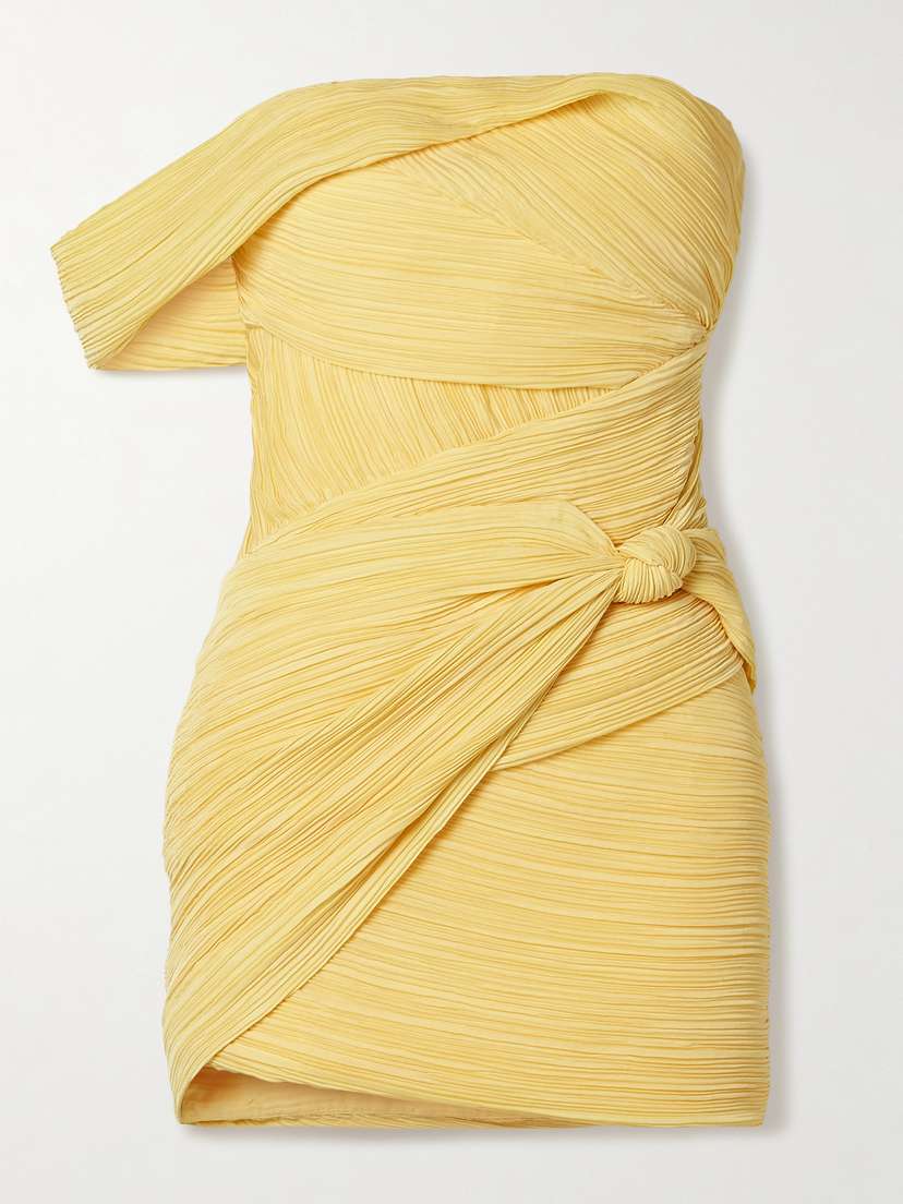 Cult Gaia Ahra Off-the-shoulder Draped Plissé-satin Mini Dress