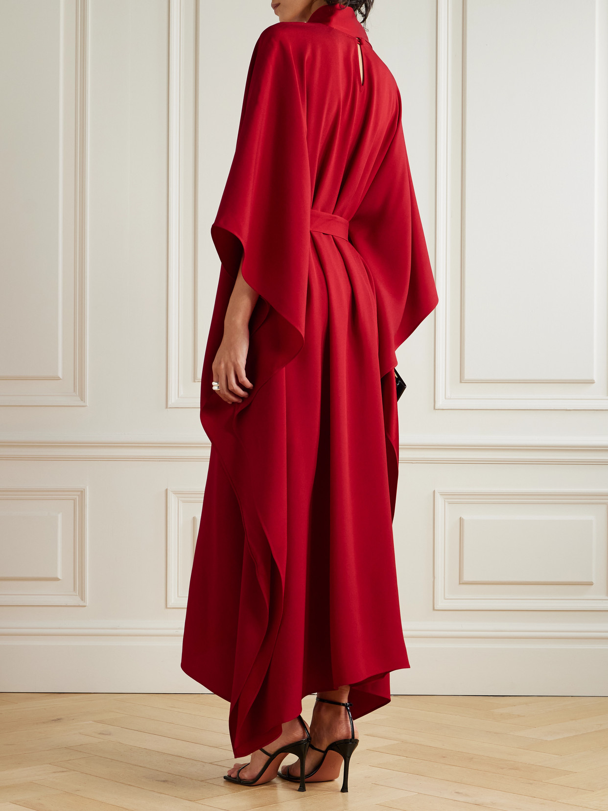 Taller Marmo La Luna Crytal-embellished Belted Cady Gown In Red