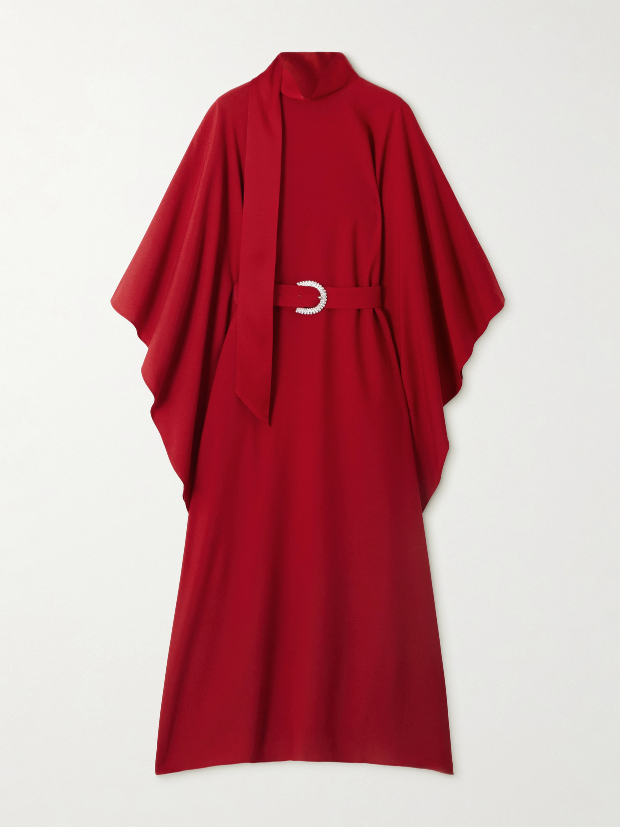 Taller Marmo La Luna Crytal-embellished Belted Cady Gown In Red