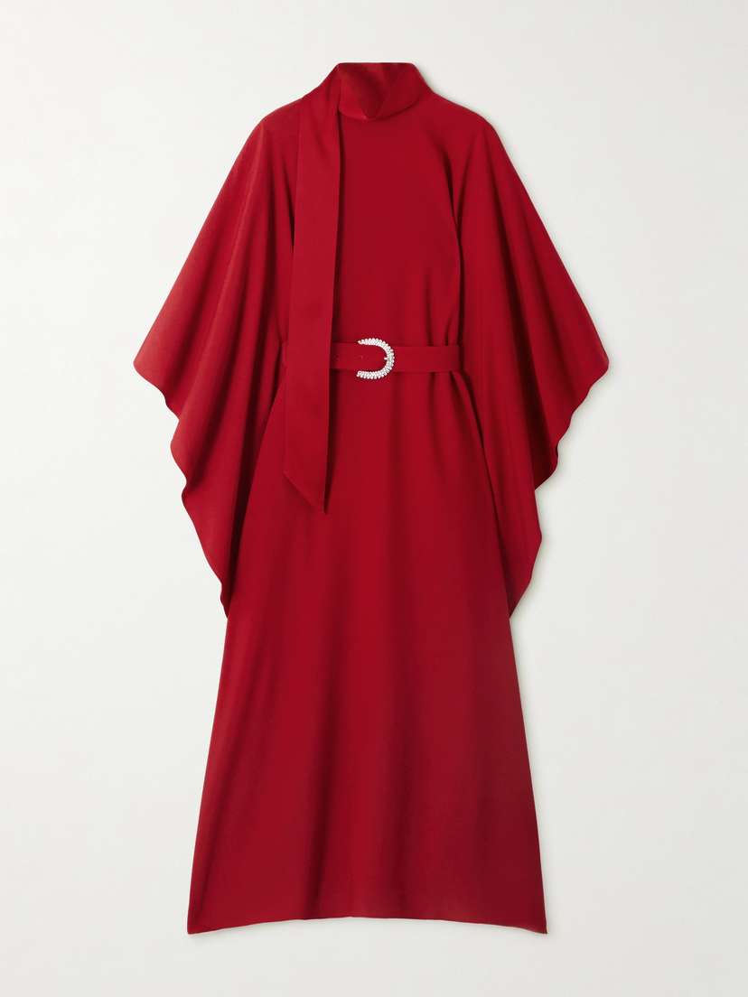 Taller Marmo La Luna Crytal-embellished Belted Cady Gown