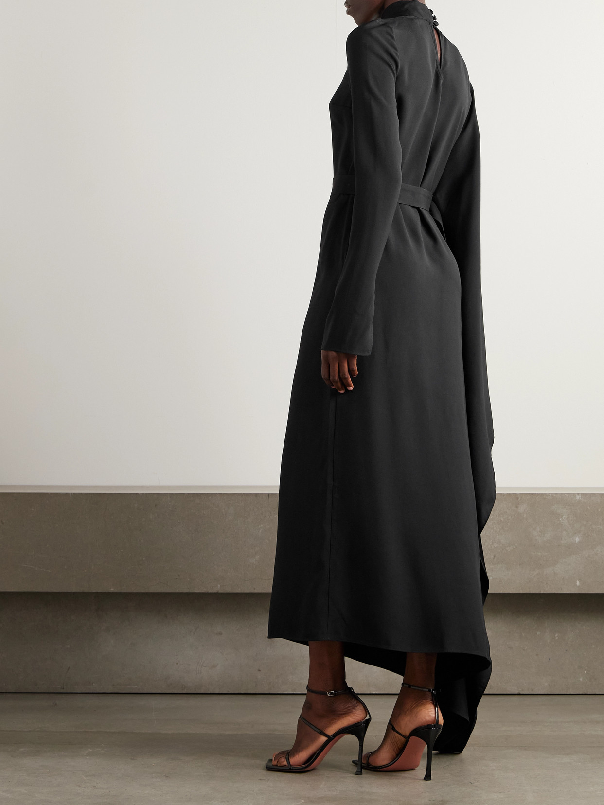 Taller Marmo Tanning Belted Crystal-embellished Cady Turtleneck Midi Dress In Black