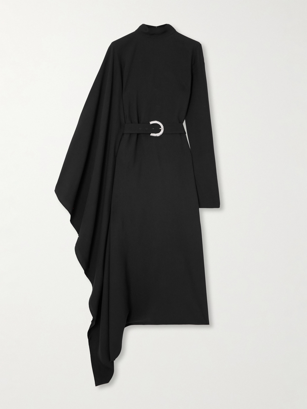 Taller Marmo Tanning Belted Crystal-embellished Cady Turtleneck Midi Dress In Black