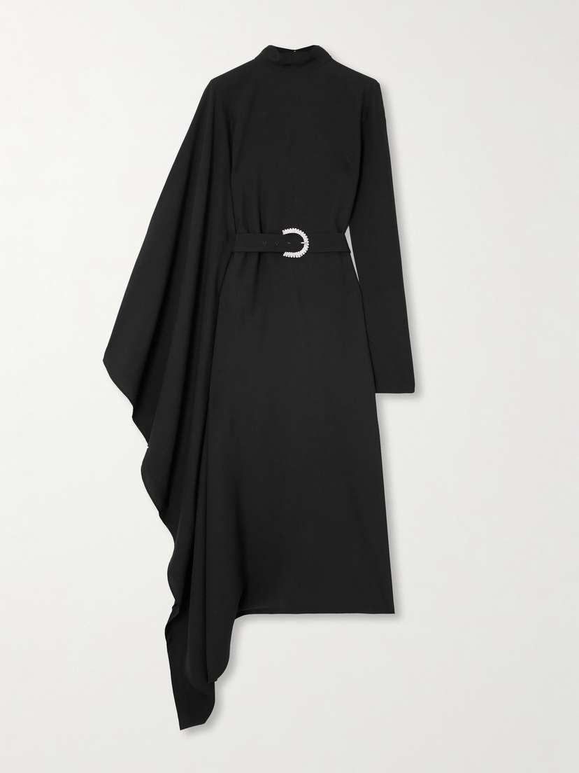 Taller Marmo Tanning Belted Crystal-embellished Cady Turtleneck Midi Dress