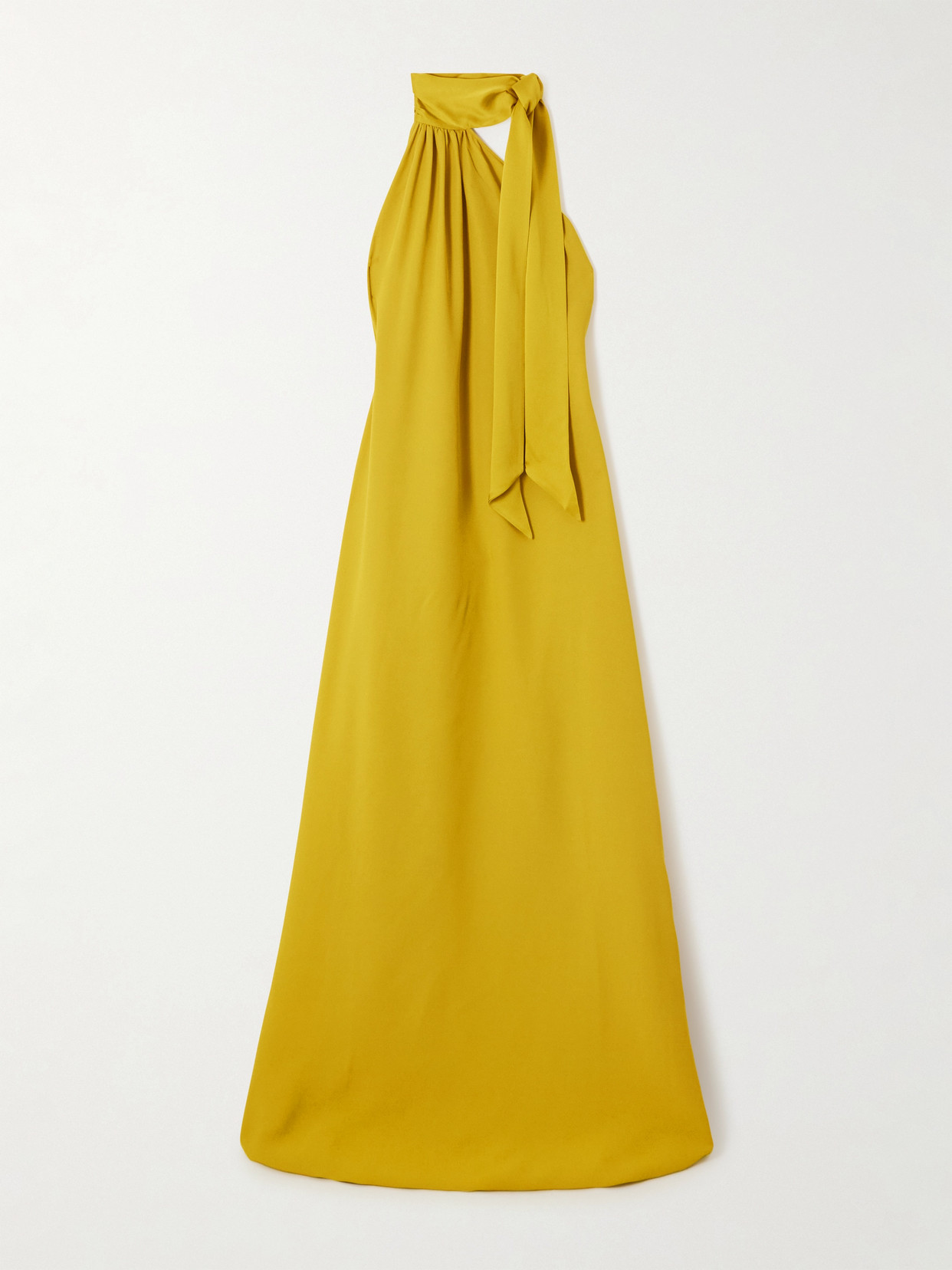 Taller Marmo One-shoulder Scarf-detailed Gathered Crepe-cady Gown In Yellow