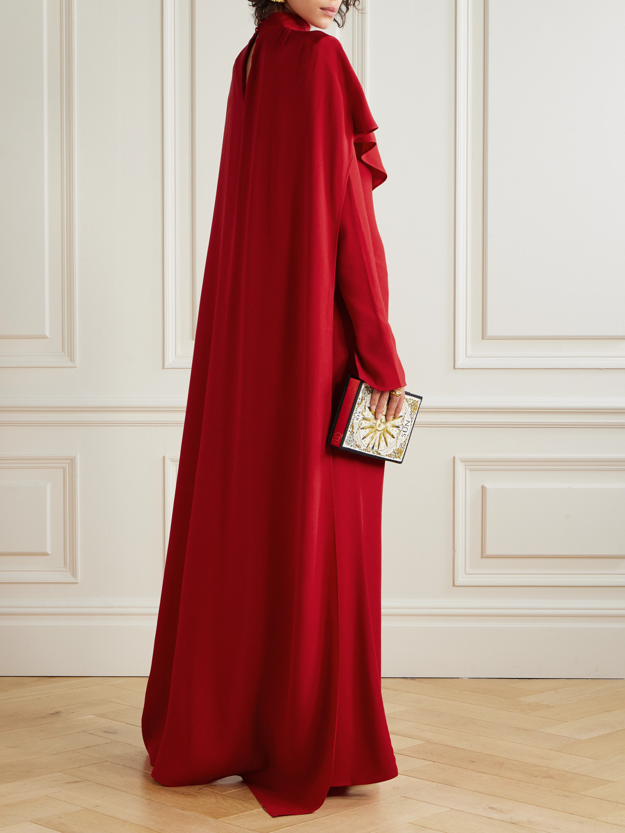 Taller Marmo Carrington Cape-effect Crepe Gown In Red