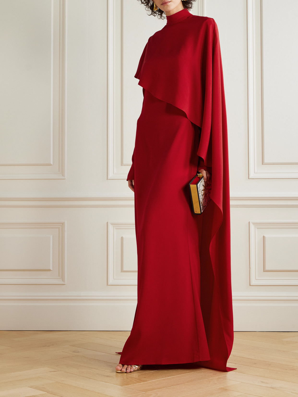 Taller Marmo Carrington Cape-effect Crepe Gown In Red