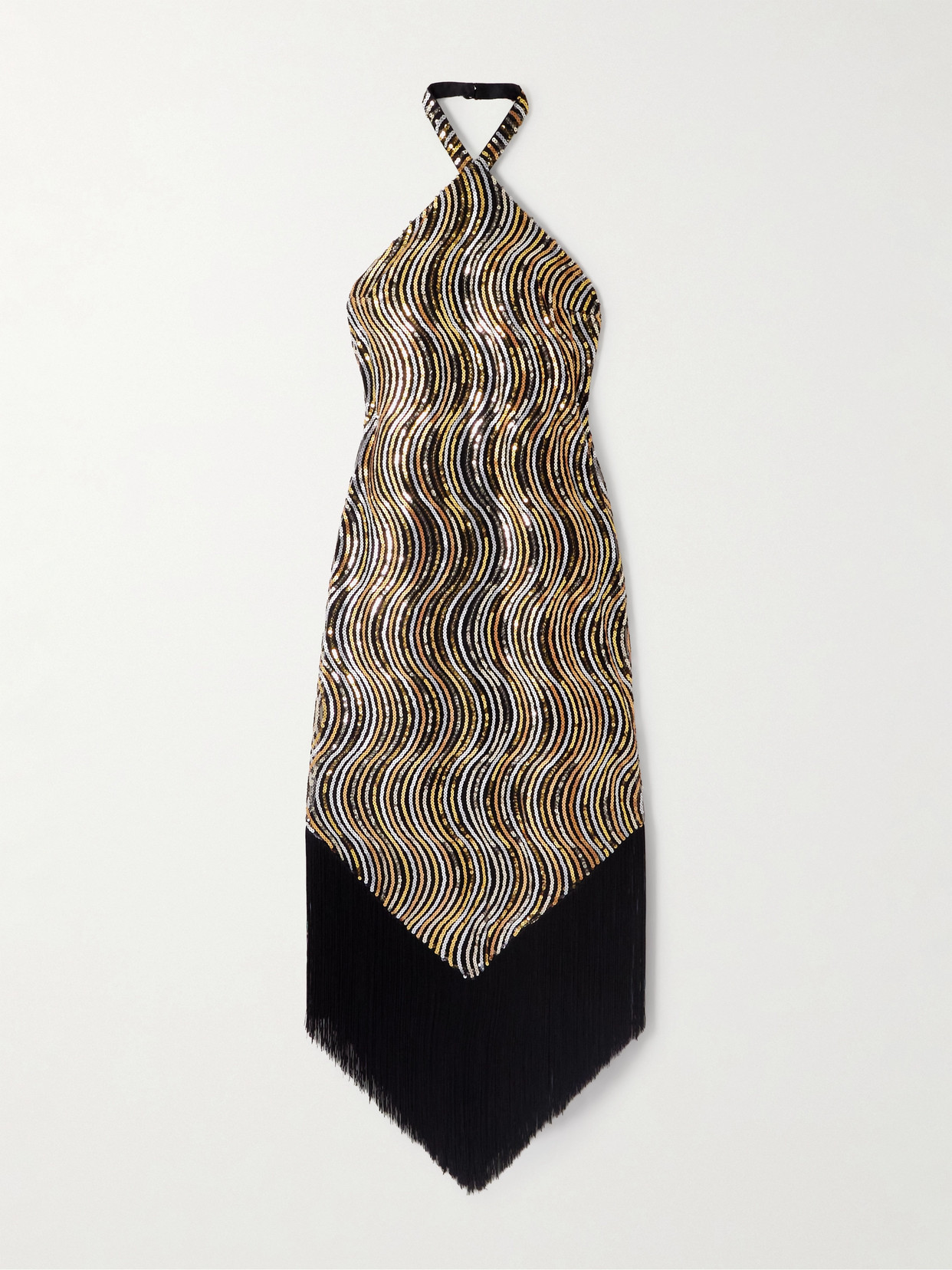 Taller Marmo Nina Flapper Fringed Sequin-embellished Mesh Halterneck Midi Dress In Multi