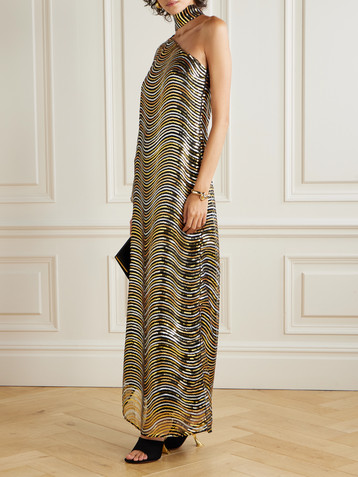 Taller Marmo The Glaum one-shoulder scarf-detailed sequin-embellished mesh gown