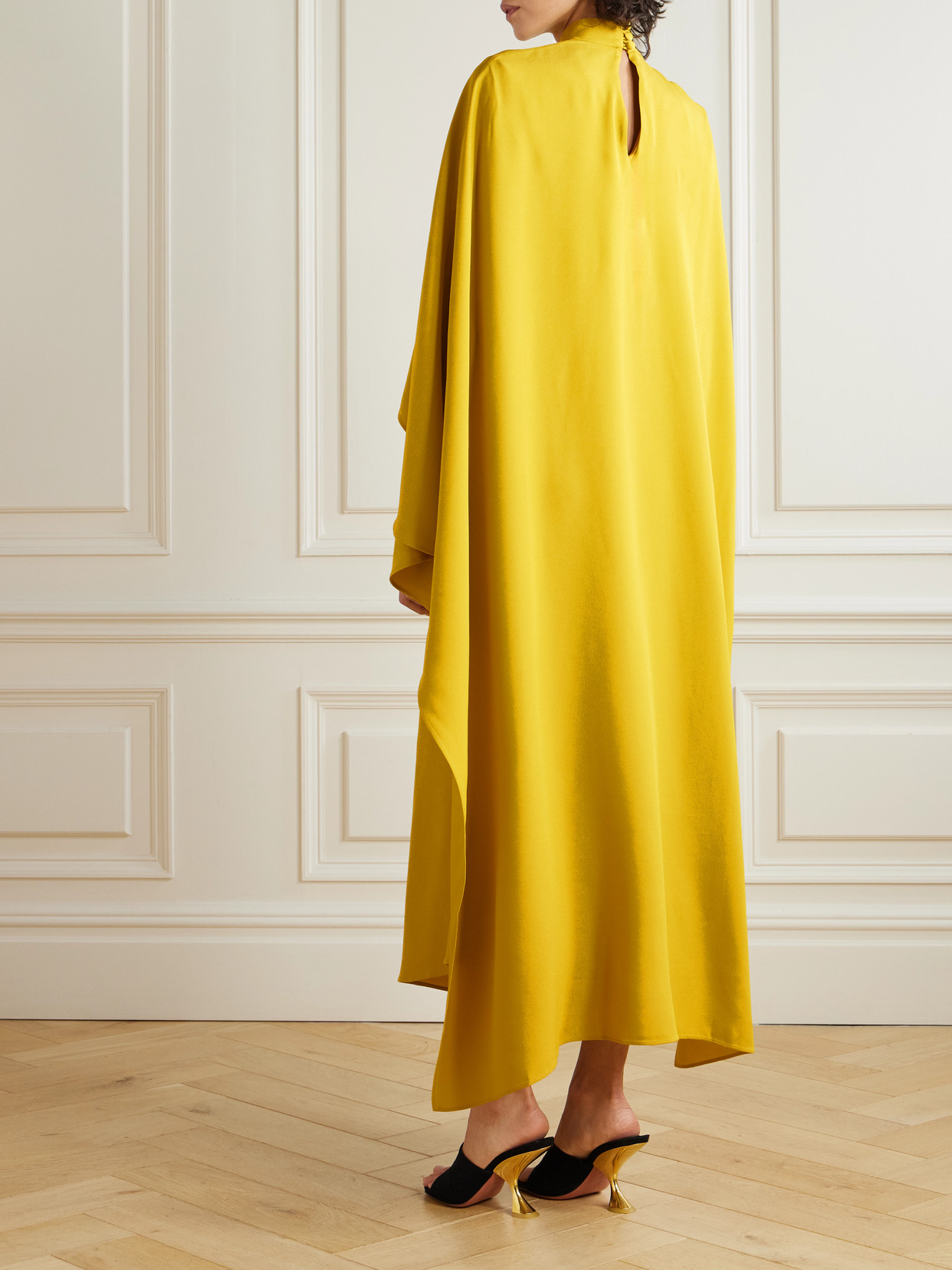 Taller Marmo Carrington Cape-effect Crepe Gown In Yellow