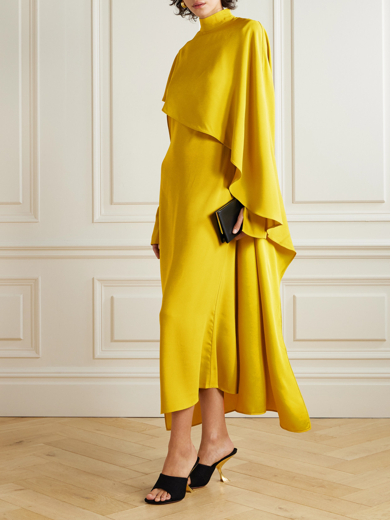 Taller Marmo Carrington Cape-effect Crepe Gown In Yellow
