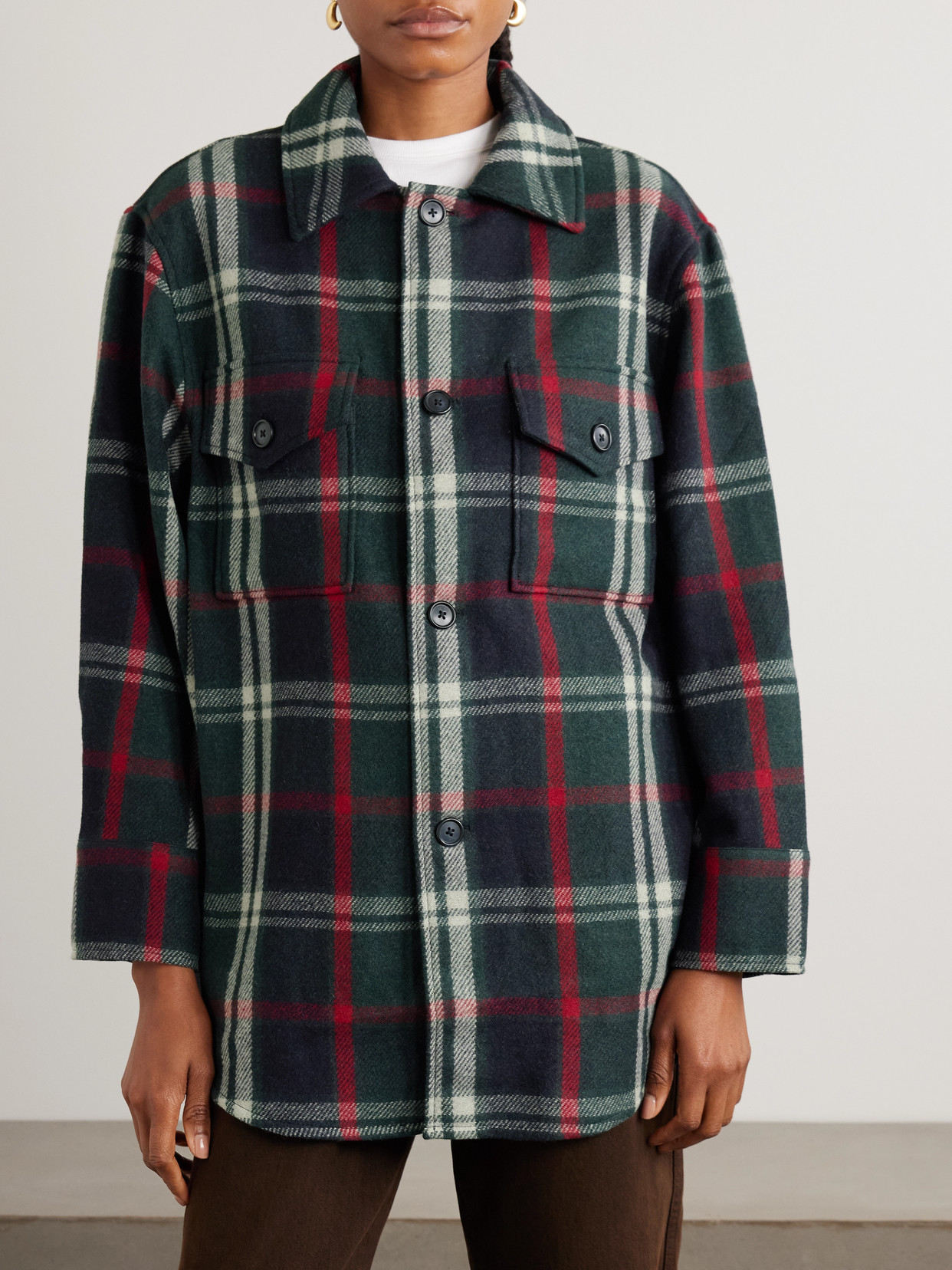 Polo Ralph Lauren Oversized Checked Wool-blend Shirt Jacket In Green