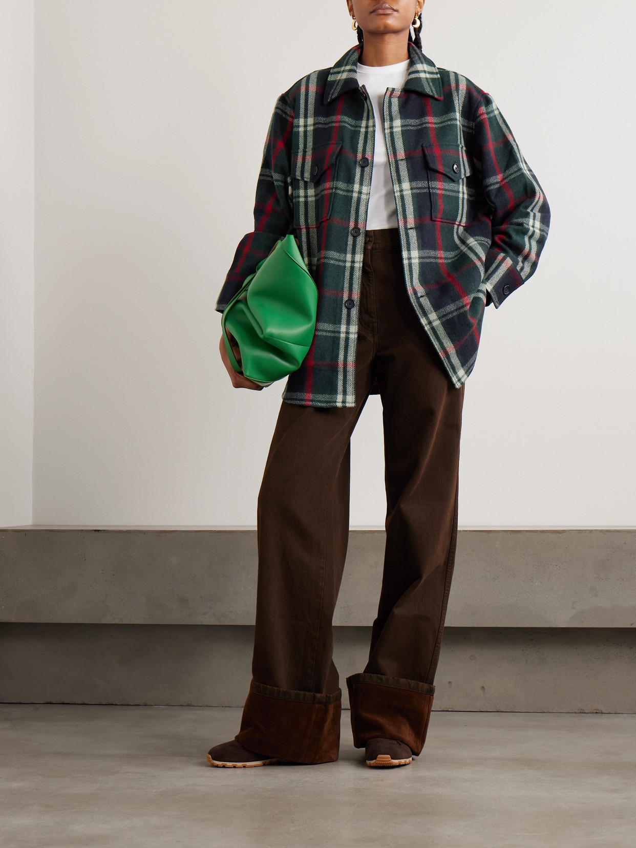 Polo Ralph Lauren Oversized Checked Wool-blend Shirt Jacket In Green