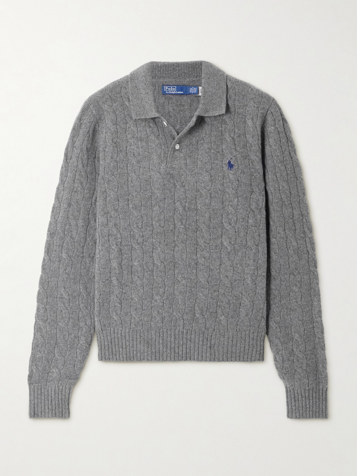 Polo Ralph Lauren Cable-knit Wool And Cashmere-blend Polo Sweater In Gray