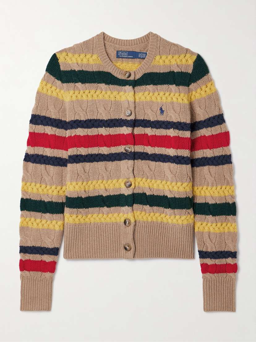 Polo Ralph Lauren Striped Cable-knit Wool And Cashmere-blend Cardigan