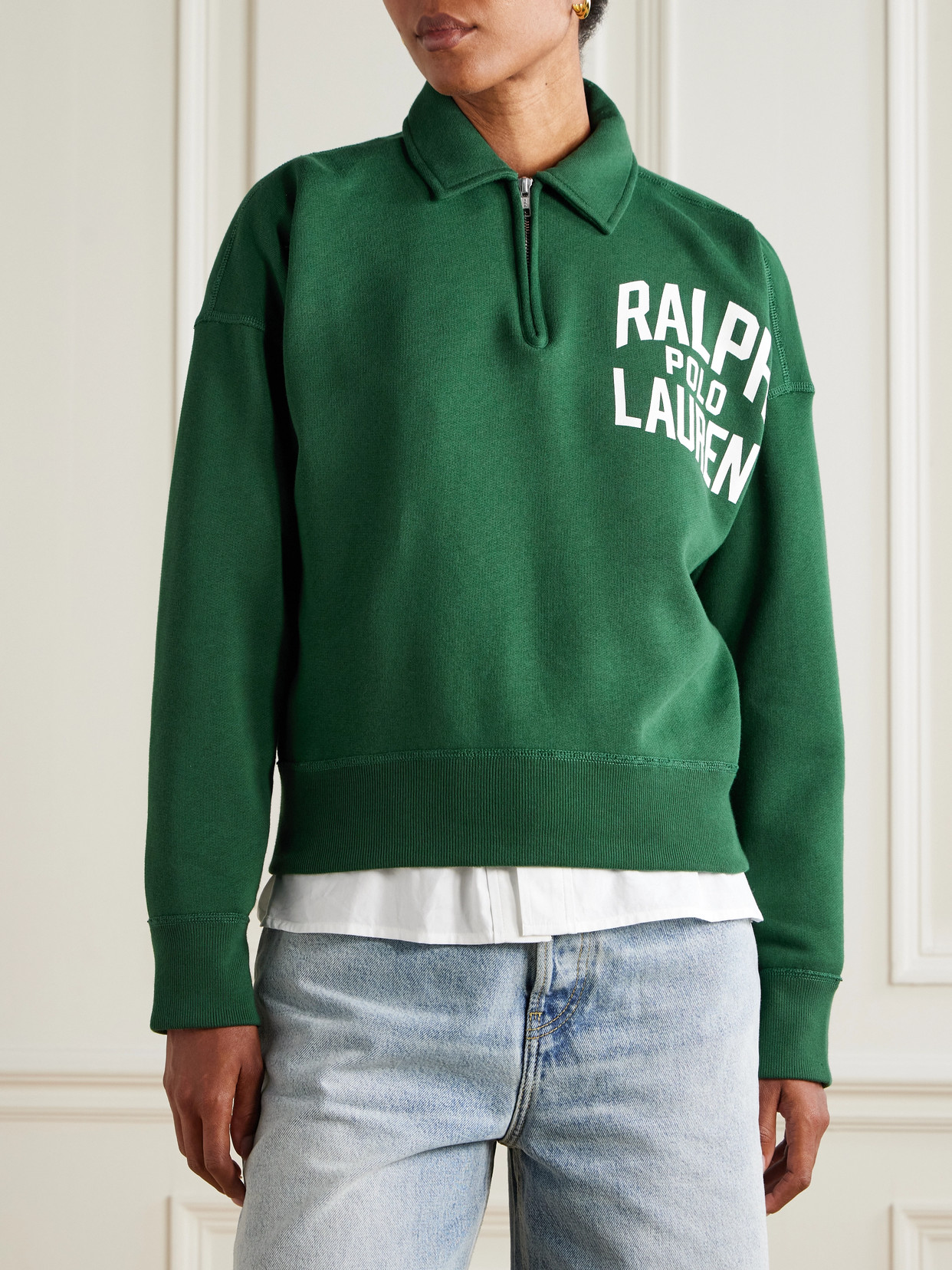 Polo Ralph Lauren Womens Northwest Pine Branded-print Half-zip Cotton-blend Sweatshirt In Green