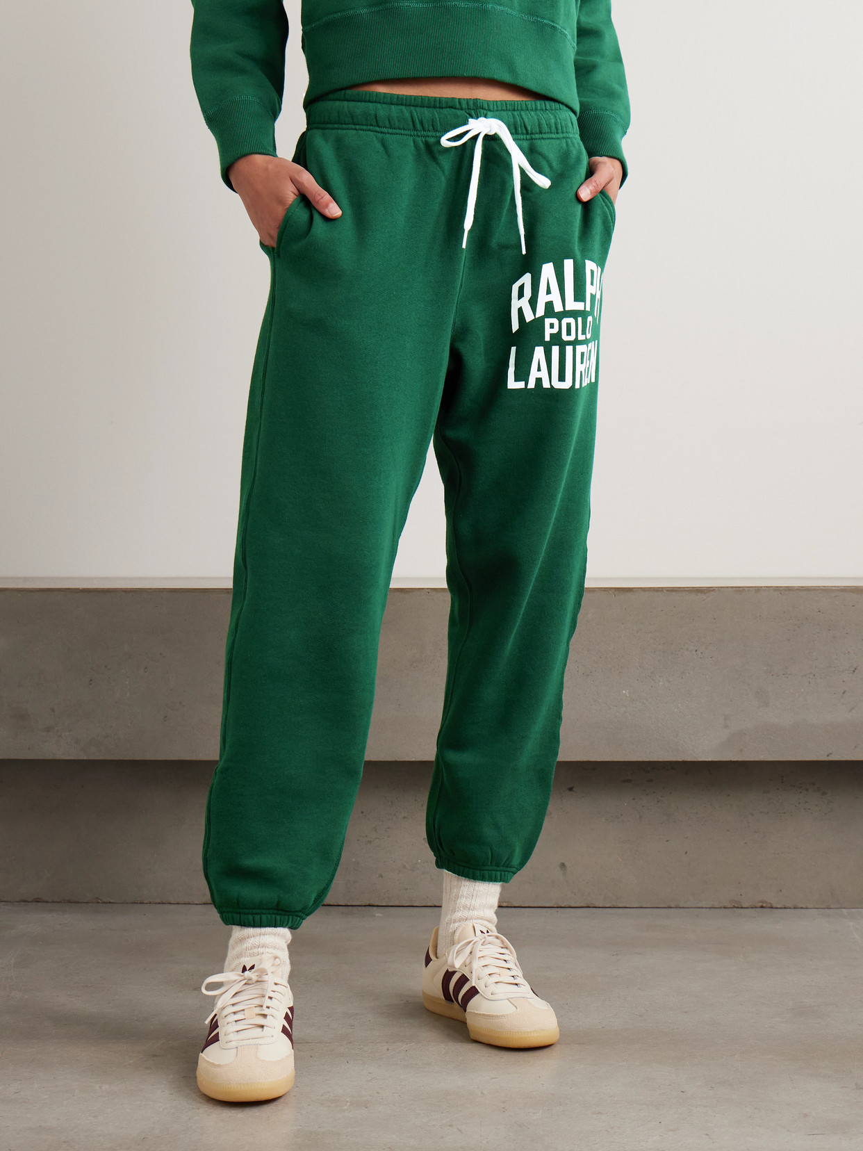 Polo Ralph Lauren Printed Tapered Cotton-blend Jersey Track Pants In Green