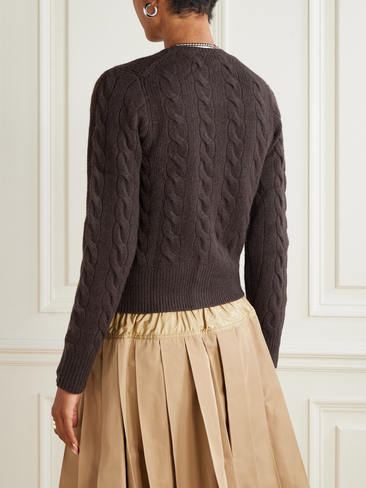 Polo Ralph Lauren Embroidered Cable-knit Wool And Cashmere-blend Cardigan In Brown