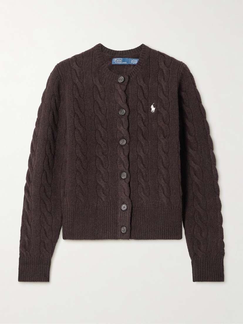 Polo Ralph Lauren Embroidered Cable-knit Wool And Cashmere-blend Cardigan